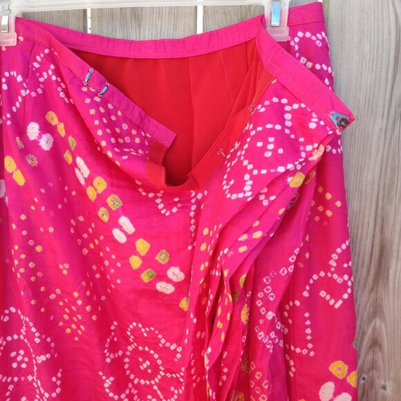 Pink Sari Skirt Choli Blouse Set Batik Yellow Gold 40"B 34"W Lehanga - Picture 7 of 10